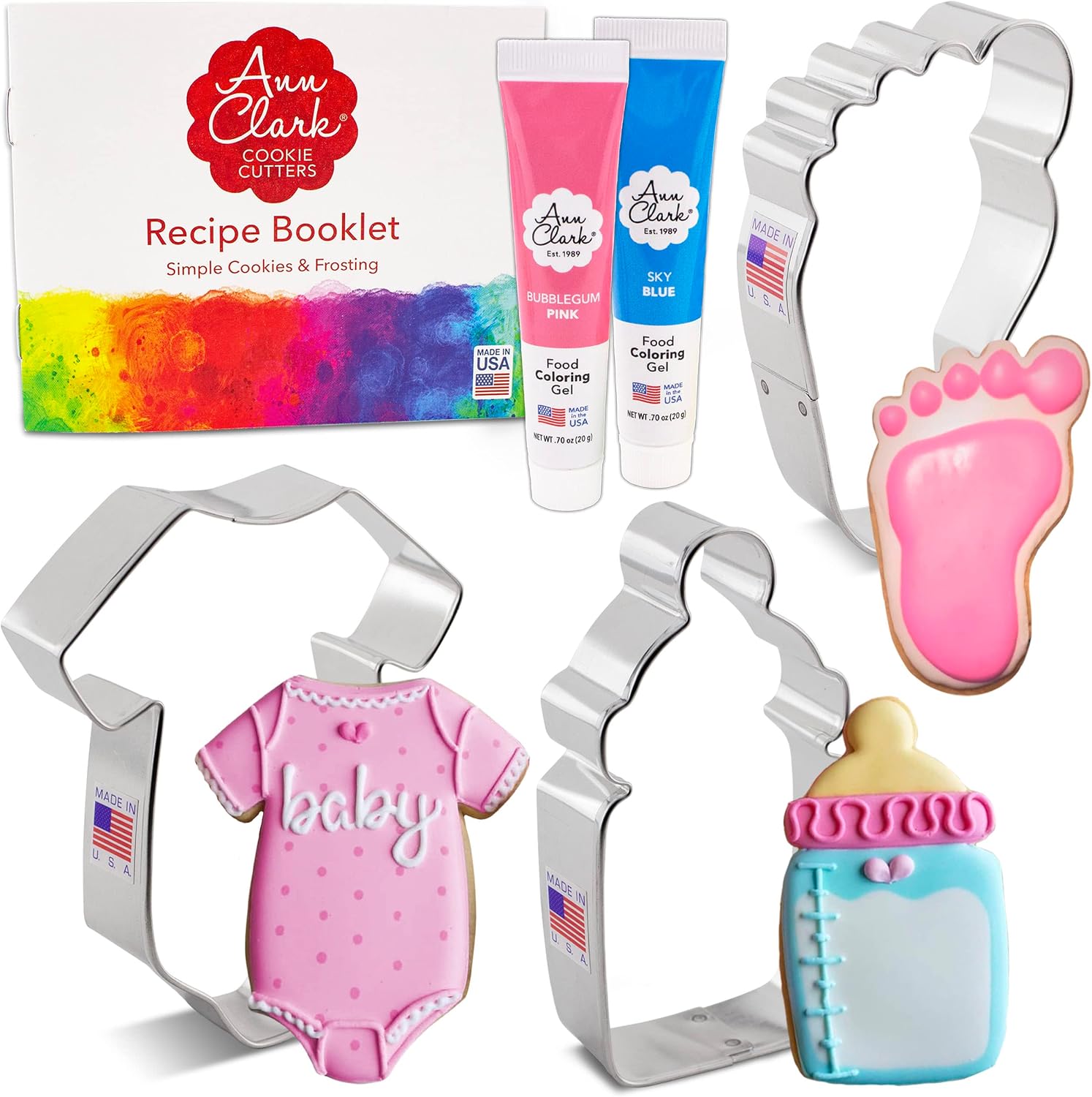 Baby Shower Cookie Cutters with Food Coloring Gel, Made in USA by Ann Clark