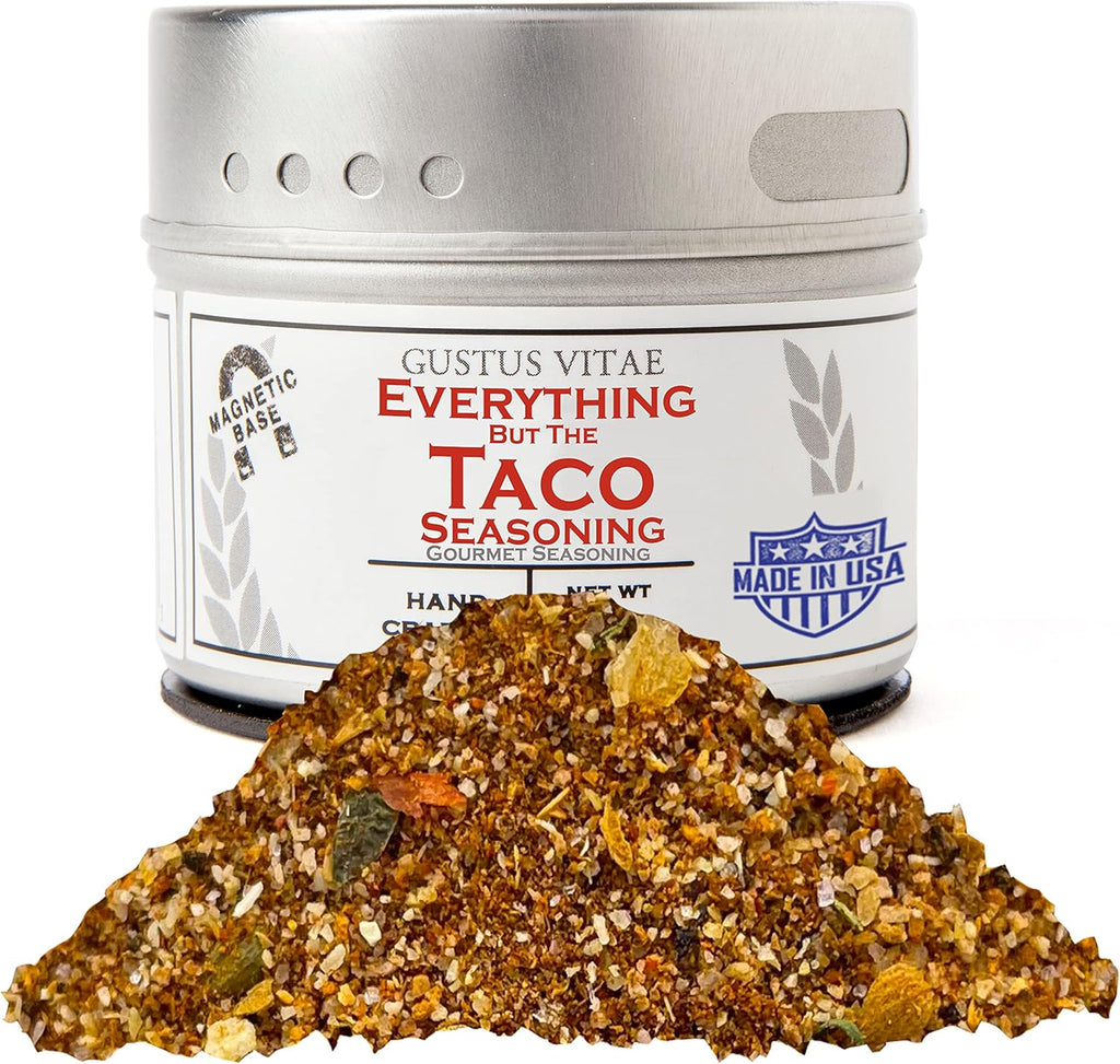 Everything But The Taco Seasoning | Gourmet Spice Blend | Non GMO, All Natural | Handmade in Small Batches in USA | Artisanal Seasoning Mix | Magnetic Tin | GLP-1 Friendly | Sustainably Sourced Rub | Ultra Premium | Gustus Vitae