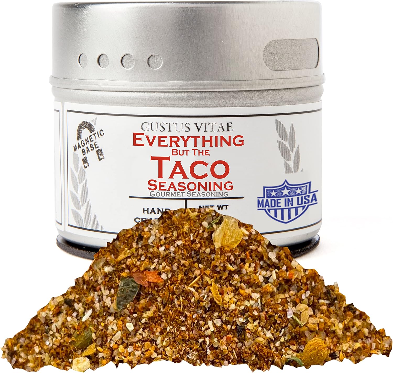 Everything But The Taco Seasoning | Gourmet Spice Blend | Non GMO, All Natural | Handmade in Small Batches in USA | Artisanal Seasoning Mix | Magnetic Tin | GLP-1 Friendly | Sustainably Sourced Rub | Ultra Premium | Gustus Vitae