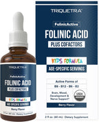 Organic FolinicActive Kids - Folinic Acid + B12, B6 & B2 Cofactors - Gentle Methylation Support for Mood, Energy & Cognition, Age Adjustable Dosing for Kids 1-18, Non GMO, Vegan, Berry Flavor (60mL)