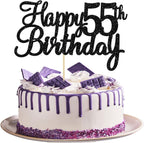 Gyufise 1Pc Happy 55th Birthday Cake Topper Glitter 55th Birthday Cake Pick Cheers to 55 Years Old Fifty-five Fabulous Cake Decorations for 55th Birthday Theme Party Supplies Black