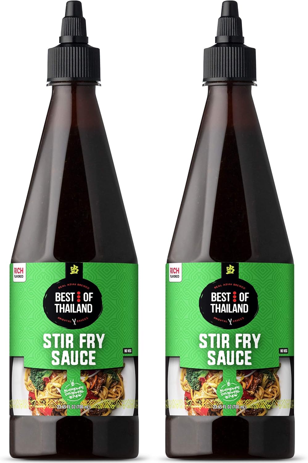 Best of Thailand Stir Fry Sauce Rich Flavor | Authentic Asian-Brewed Marinade, Glaze, Salad Dressing & Dip for Meat & Vegetable Stir Fry | No MSG | Kosher Parve | 2 Pack of 23.65oz Squeezable Bottles