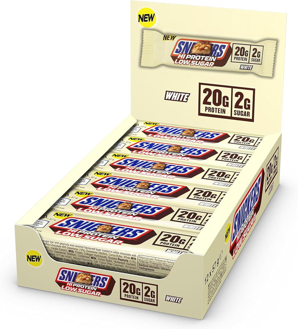 Snickarss HI-Protein Bar Chocolate Delicious Recovery Fuel for Fitness & Snacking (12 Pack, White)