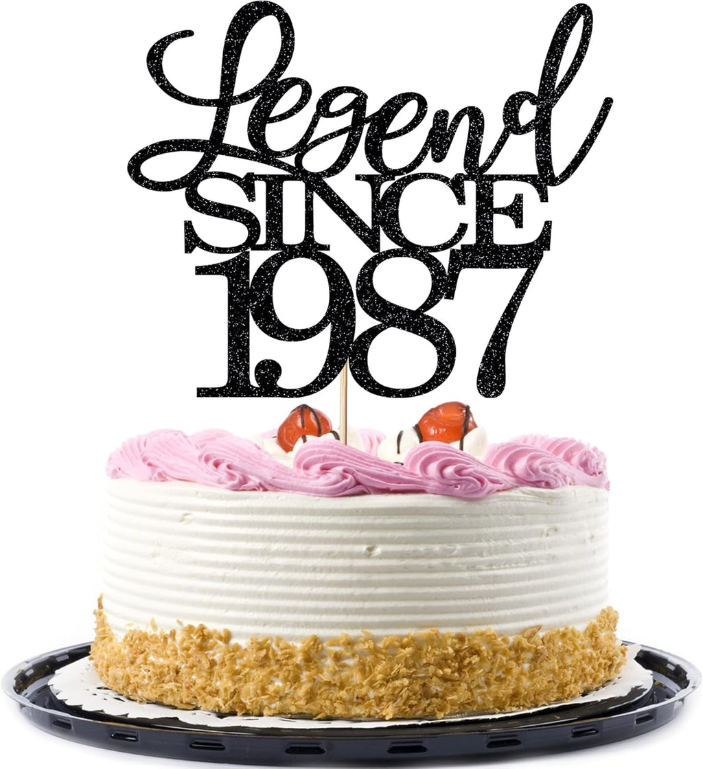 Legend Since 1987 Cake Topper 39th Birthday Happy Birthday Cake Topper Men and Women Cheer 39 Years Old Handmade Black Glitter Cake Decoration (1987)