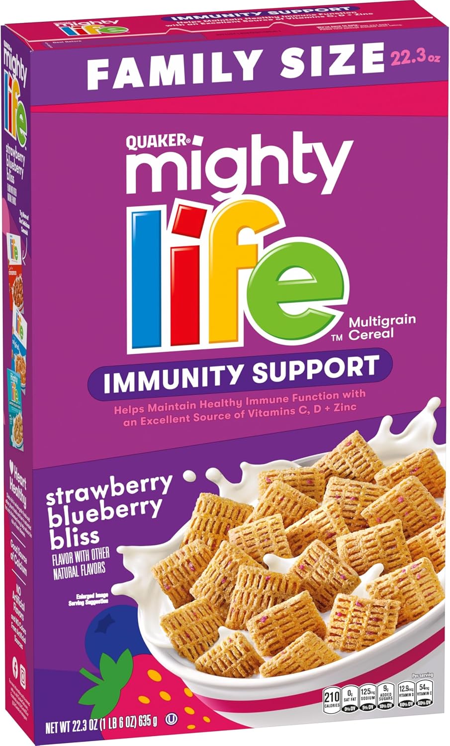 Quaker Mighty Life Multigrain Cereal, Strawberry Blueberry Bliss, Immunity Support, 22.3 Oz Family Size