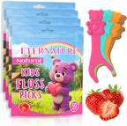 Kids Flossers 200ct, Dental Kids Floss Picks, Biodegradable Heart Bear Flossers, Fluoride & PFA Free, Gifts for Toddlers Teeth, Flossing Sticks for Kids, No Shred Thread, Strawberry Flavored
