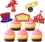 Ercadio 25 PCS Circus Cupcake Toppers Circus Animals Cupcake Picks Magic Hat Elephant Horse Cake Decorations for Carnival Theme Baby Shower Kids Birthday Party Decor Supplies