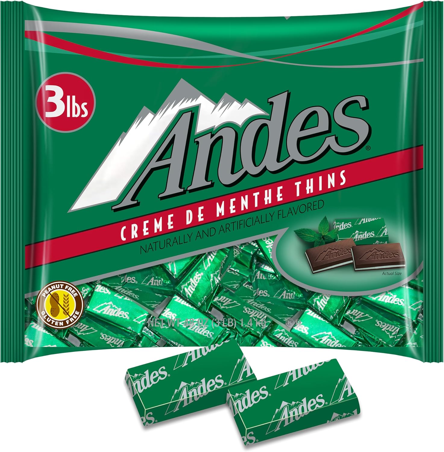 Andes Creme De Menthe Thin Mints - 3 Pounds of Bulk After Dinner Mints - Rectangular Chocolate Sandwich Mint Candies - 48 Oz Bag