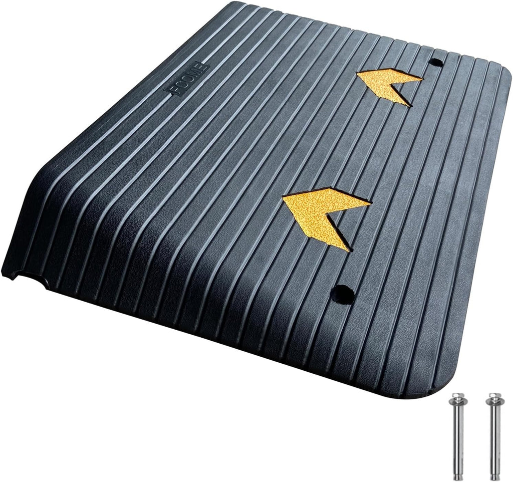 Rubber Threshold Ramp for Doorways Heavy Duty 10cm 4" Rise Wheelchair Ramp, 1 Pack Recycled Rubber Power Curb Ramp for Door Threshold Wheelchair Scooter Ramp Curb Ramp (RTR100)