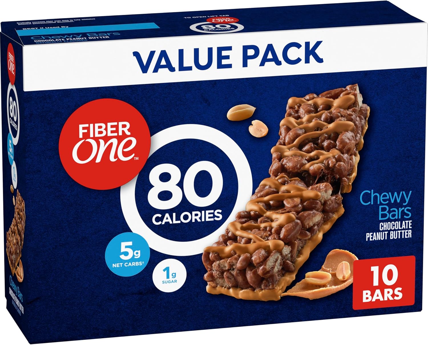 Fiber One 80 Calorie Chewy Bars, Chocolate Peanut Butter, Snack Bars Value Pack, 10 Ct, 8.2 oz