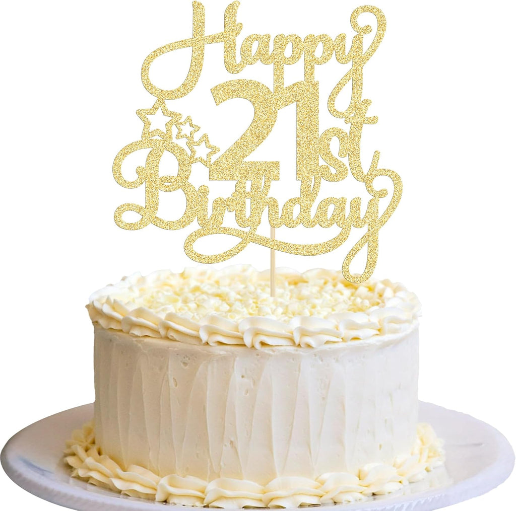 Ephlyn 1 Pack Gold Glitter 21st Birthday Cake Topper - Fabulous Cheers to 21 Years Old - Perfect for 21st Birthday Party & Anniversary Cake Decorations