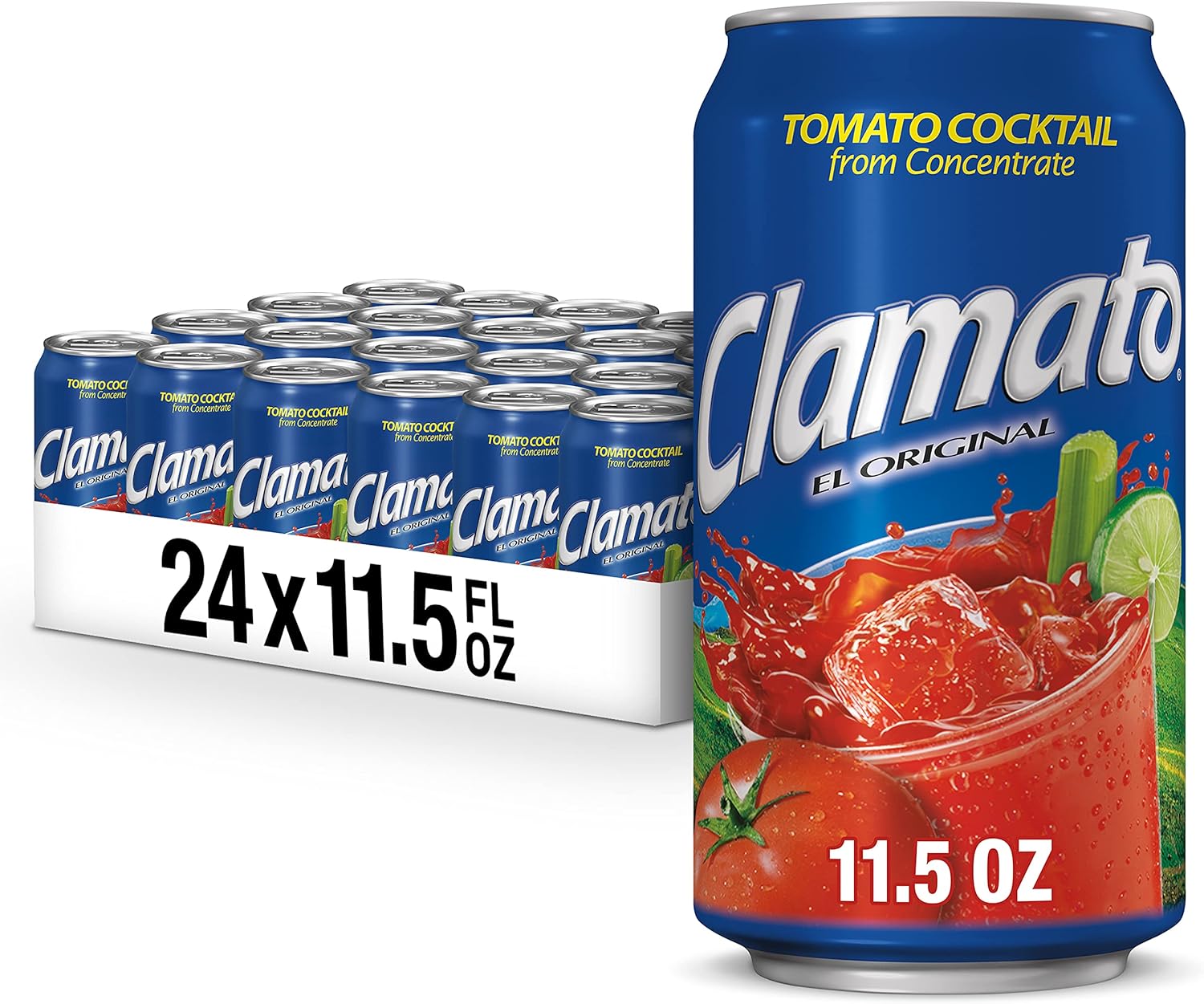 Clamato Original Tomato Cocktail, 11.5 fl oz can (Pack of 24), Flavored With Tomato Juice & Spices, Perfect Mixer for the Authentic Michelada, Bloody Mary Drinks, and Seafood Cocktail