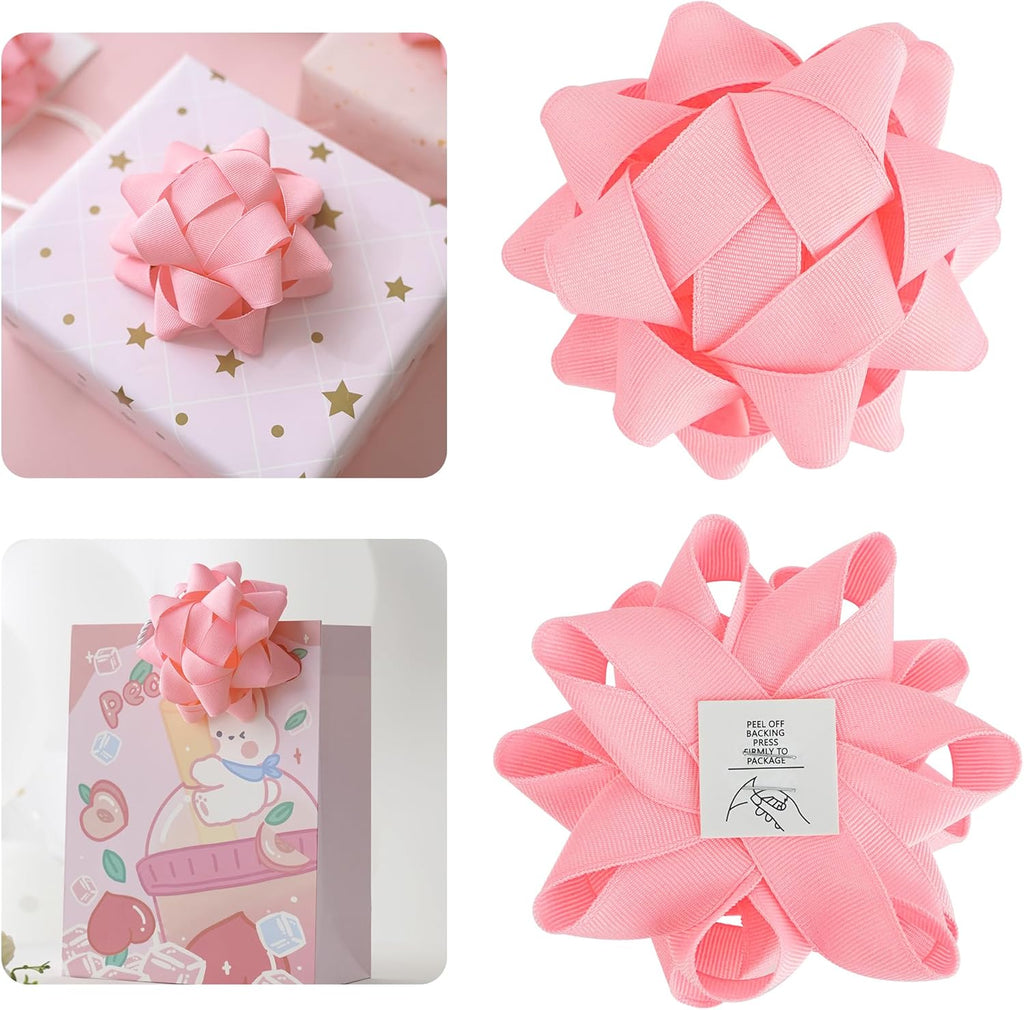 AIMUDI Baby Pink Bows for Gift Wrapping 4.5'' Grosgrain Gift Bows Self Adhesive Bows for Presents Baskets Birthday Party Holiday Baby Shower Decorations - 6 Counts