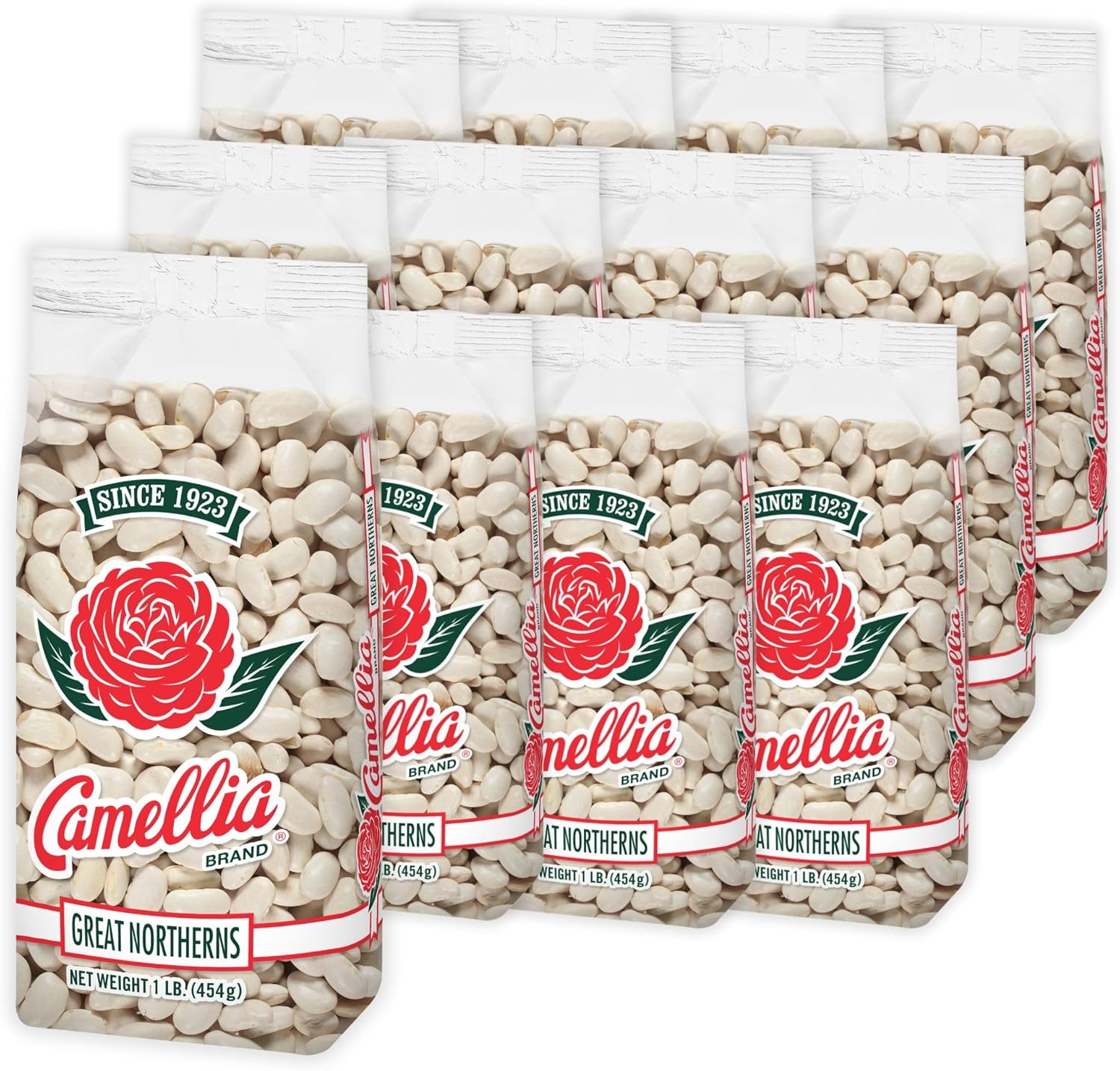 Camellia Brand Dried Great Northern Beans – Premium White Beans for Soups, Stews, Casseroles & Side Dishes – Non-GMO, Gluten-Free, High Protein, Vegan & Vegetarian Friendly, 1 Pound (Pack of 12)