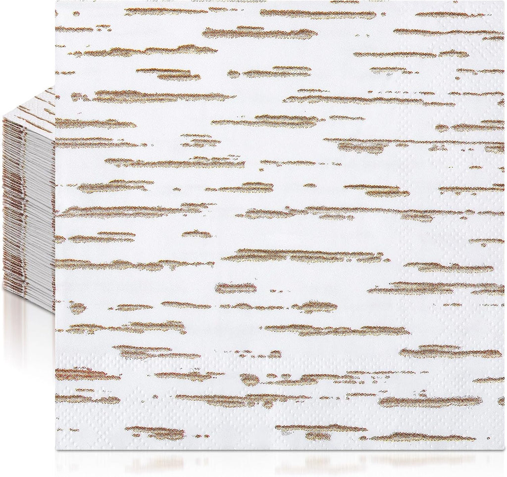 Frienda 60 Pcs Birch Rustic Cocktail Paper Napkins 3-ply 5 x 5 Inch Disposable Beverage Napkins Decorative Birthday Decor for Baby Shower Wedding Table Party Supplies