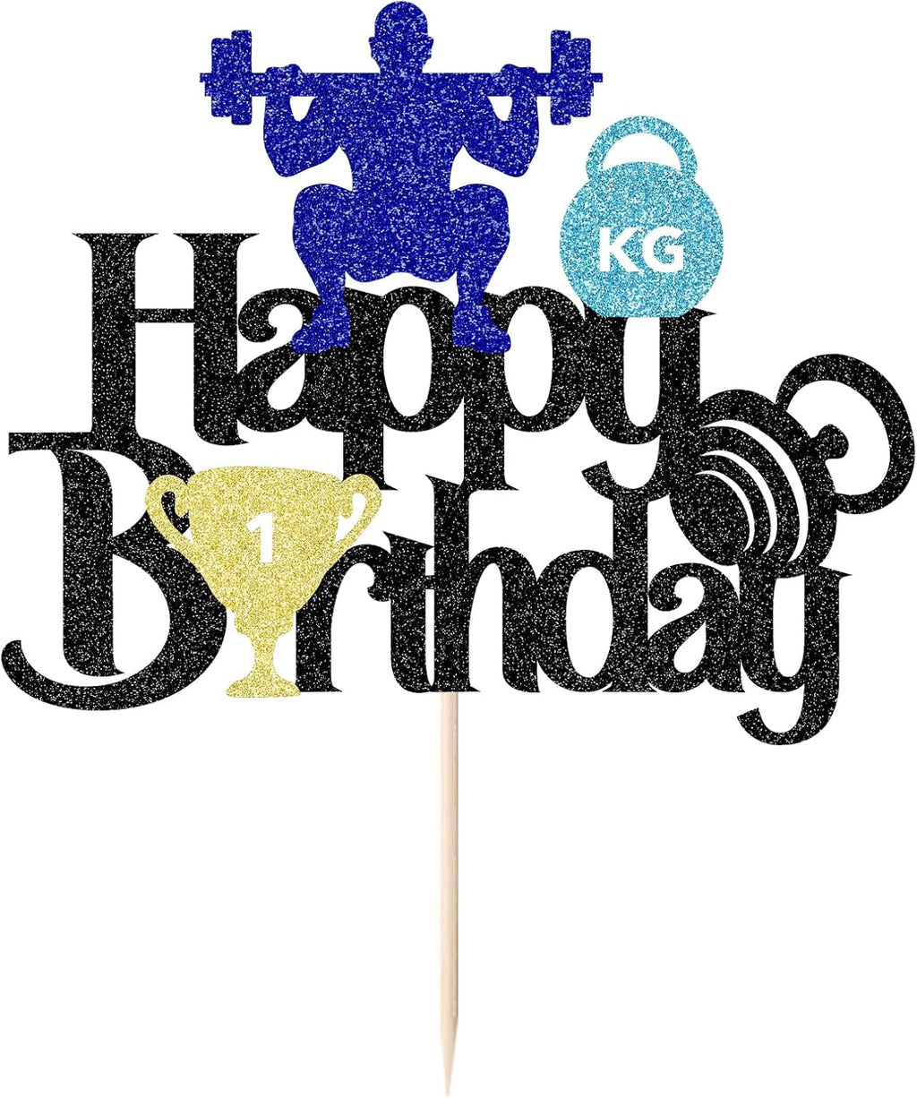 Weightlifting Happy Birthday Cake Topper - Gym & Athletes Fitness Themed Birthday Decorations for Men & Boys