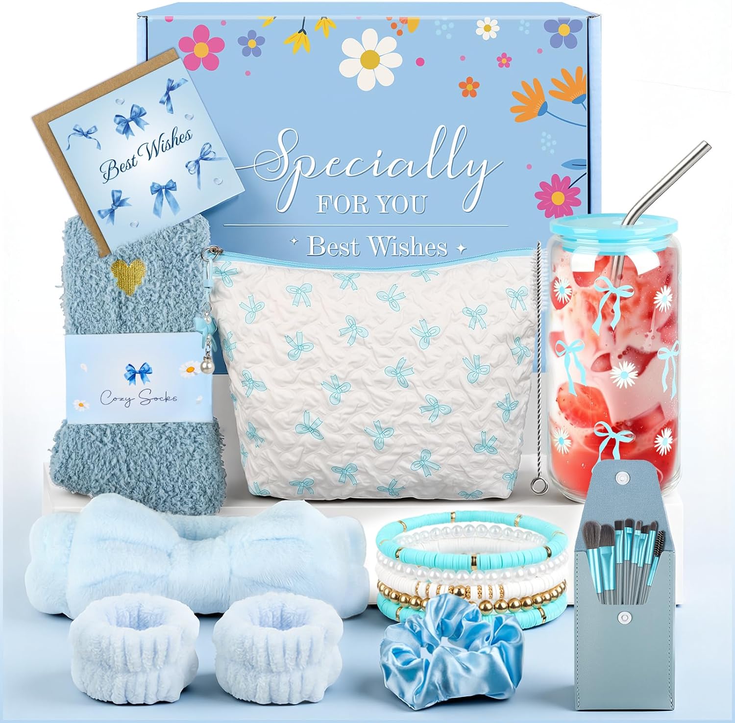 Exquisite Birthday Gifts for Girls Teens - Best Birthday Presents for Her - Unique Gift Baskets for Women - Easter Gifts for Best Friends Girlfriend Daughter Mom Sister Coworker - Blue