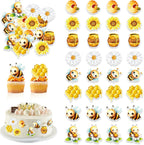 48 PCS Edible Bumble Bee Cupcake Toppers Wafer Paper Oh Babee Cake Decorations for Bee Theme Baby Shower Kids Boys Girls Birthday Cake Party Decoration