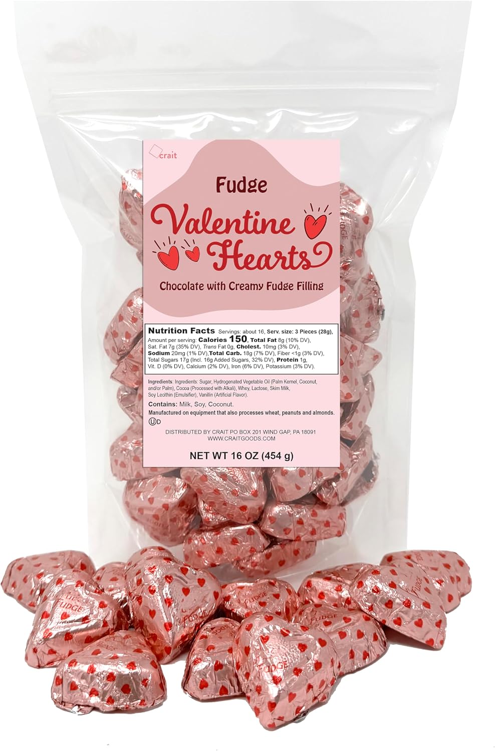 Chocolate Heart Candies Wedding Favors – Individually Wrapped Chocolate Fudge Filled Heart Shaped Candy 16 Ounce, Pink Candy (About 46 Pieces)