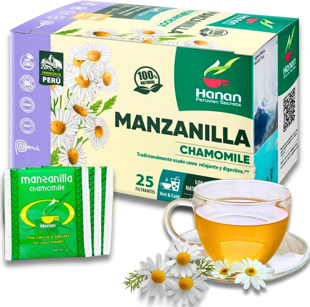 Chamomile Tea 25 Herbal Teabags of Te De Manzanilla Natural Dried Camomile Tea from Peru by Hanan