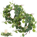 Zerodeko 2Pcs Easter Candle Ring Eucalyptus Leaves Wreath Pillar Candle Holders Mini Green Leaves Wreath Table Decor for Easter Table Centerpiece 8cm