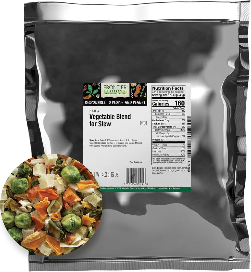 Frontier Co-op Hearty Vegetable Herb Blend for Stew, 1lb, Kosher - Mixed Dried Vegetables For Soup, Stir Fry, Ramen with Onion, Carrots, Peas, Corn, Potatoes and Parsley