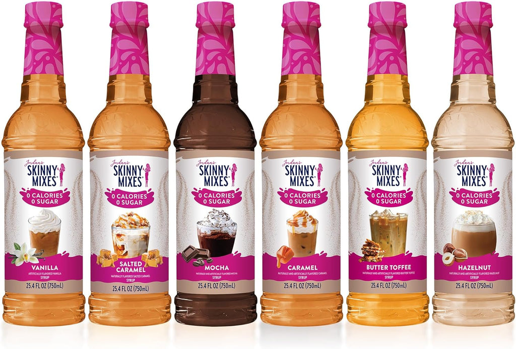 Jordan's Skinny Mixes Sugar Free Coffee Syrup, 6 Sampler Variety Pack Coffee Flavoring Syrup, Zero Calorie Drink Mix, Lattes, Baking, Protein Shake or Cocktail, Dairy & Gluten Free, Kosher, 25.4 Fl Oz