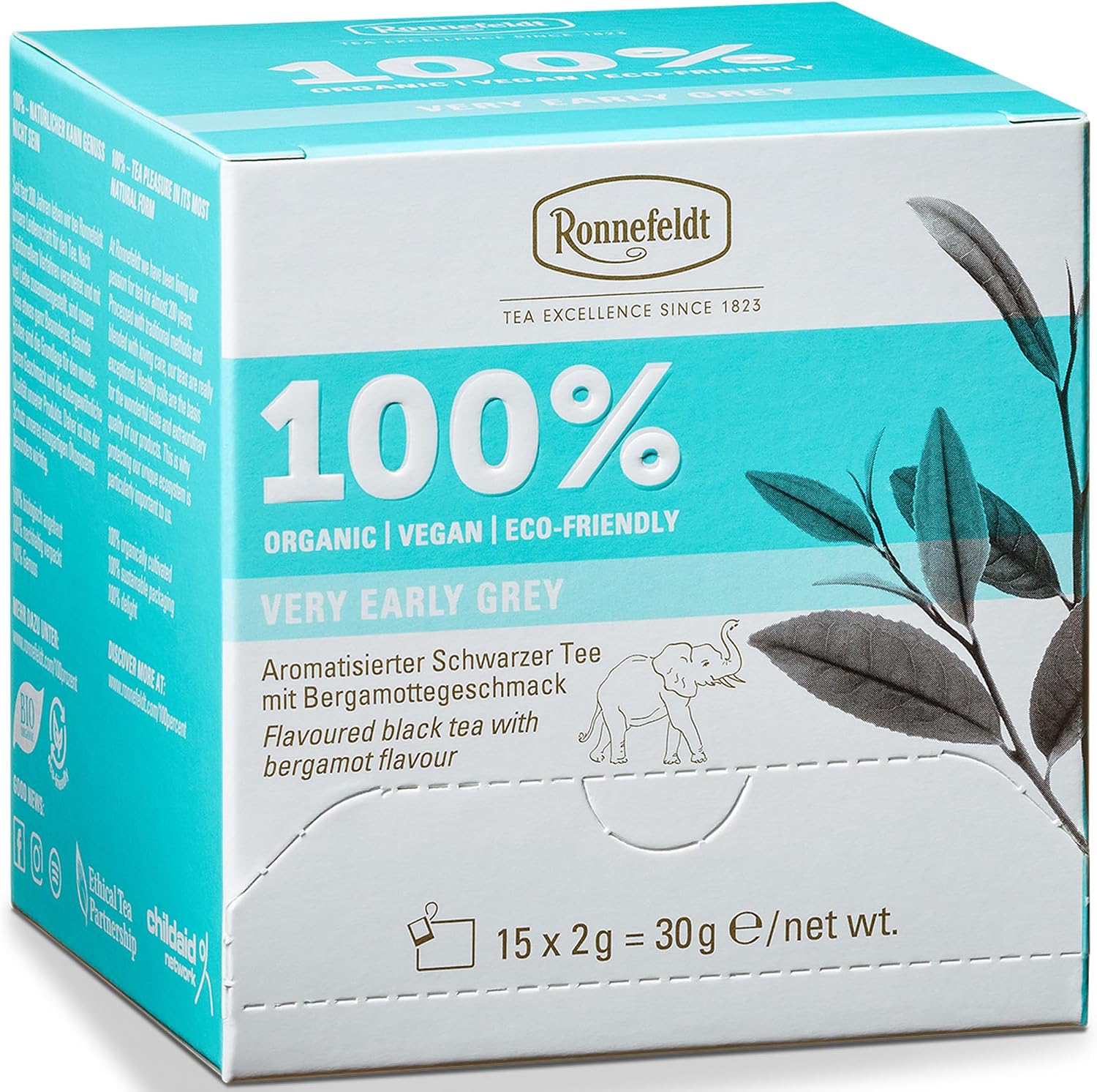 Ronnefeldt 100% Very Early Grey – German Loose Leaf Earl Grey Black Tea with Natural Bergamot – Bold & Aromatic – Caffeine Boost – 15 Individually Wrapped Bags