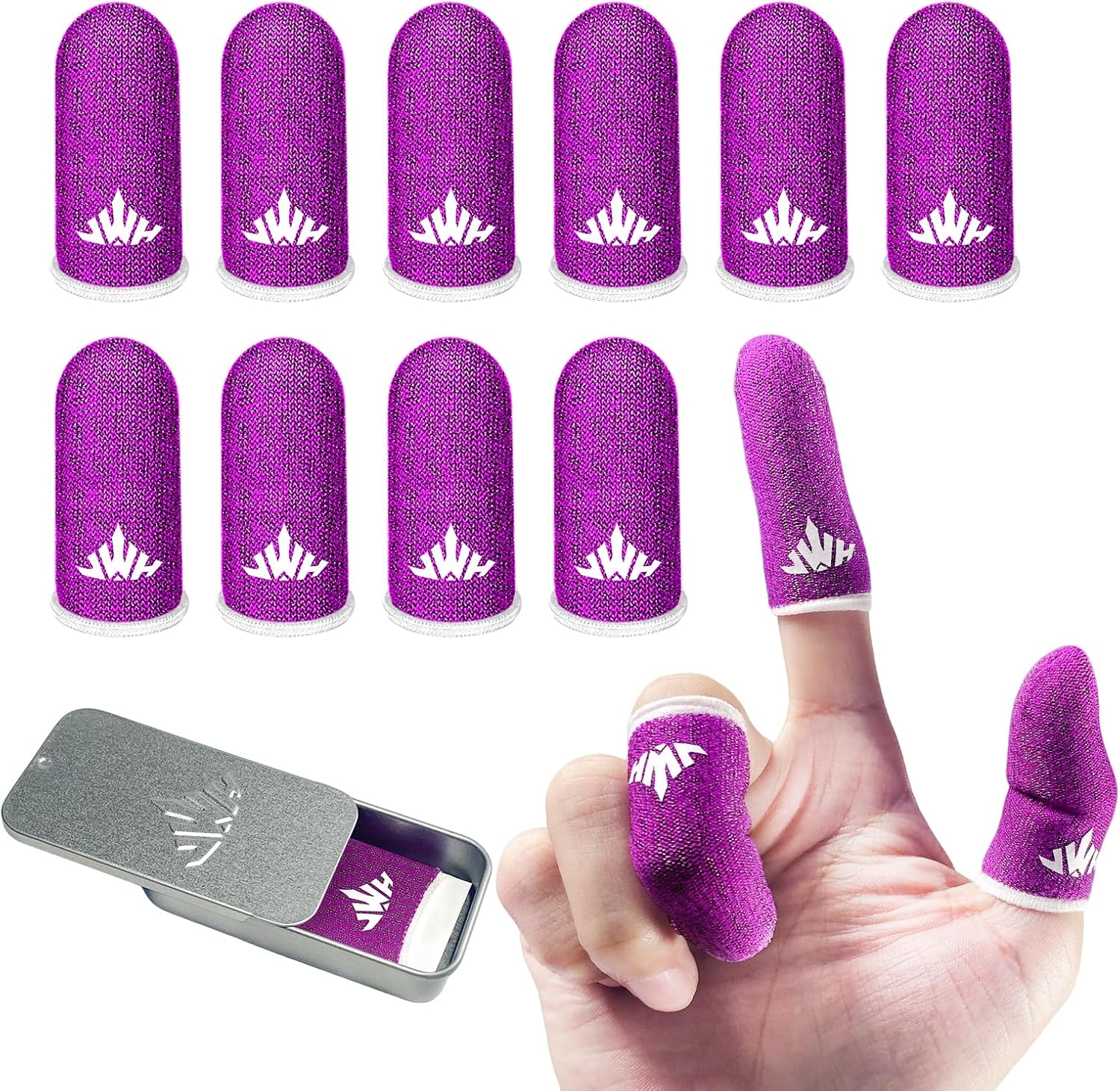 Jwh 10 Pcs Silver Fiber Game Finger Sleeves Thumb Sleeves Mobile Gaming Cots Covers Finger Gloves with Touchscreen for Pubg Fundas para Dedos Dedales Gamer Profesionales