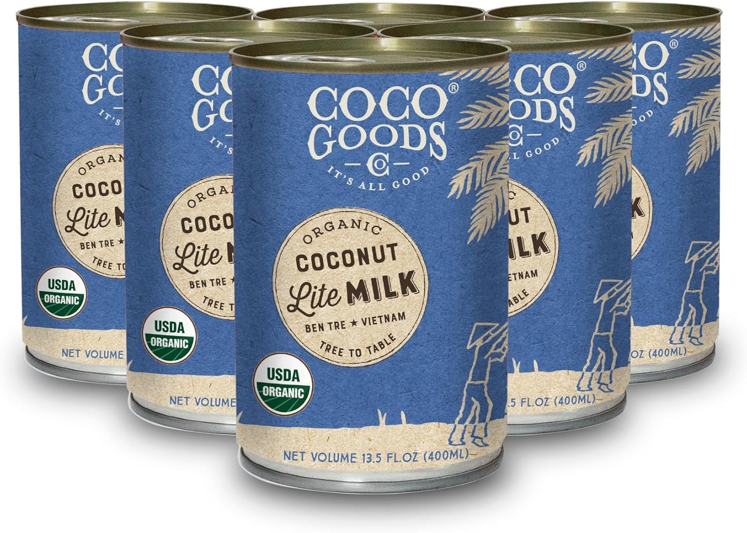 CocoGoodsCo Vietnam Single-Origin Organic Coconut Milk Lite/Light/Low-fat 13.5 fl. oz - Gluten-free, Non-GMO, Vegan, & Dairy-free (Pack of 6)