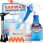 WaxBGone Ear Wax Removal Kit with SoftSpray Irrigation Tips, 4X High Output Sprayer & Ear Basin - Safe, Fast, Gentle Ear Cleaning Kit for Adults & Kids at Home - Premium Kit with Otoscope + Ear Drops