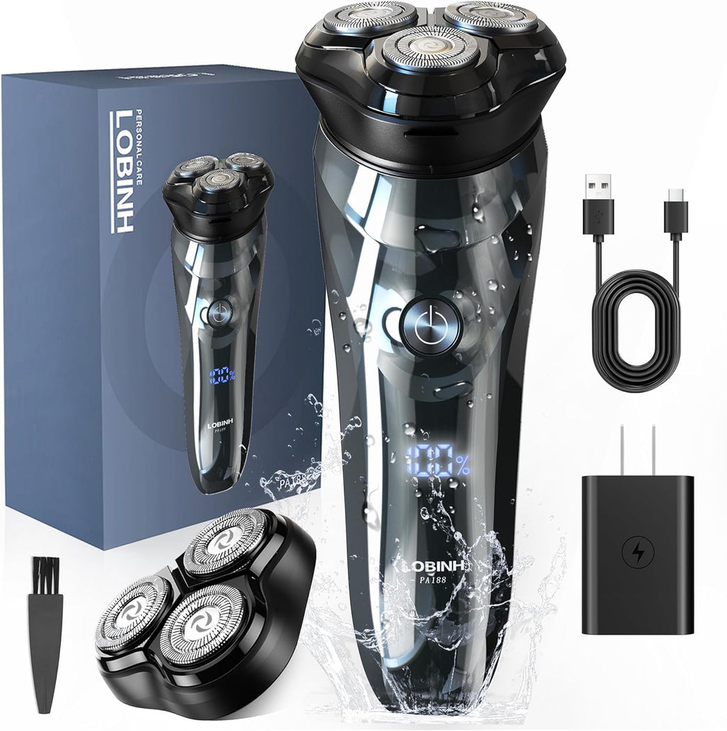 Electric Razor for Men, 3D Rechargeable Waterproof IPX7 Electric Shaver for Men Wet & Dry, Cordless Rotary Razor with Beard Pop-up Trimmer, 1 Hour Fast Charging, 4D Floating Head