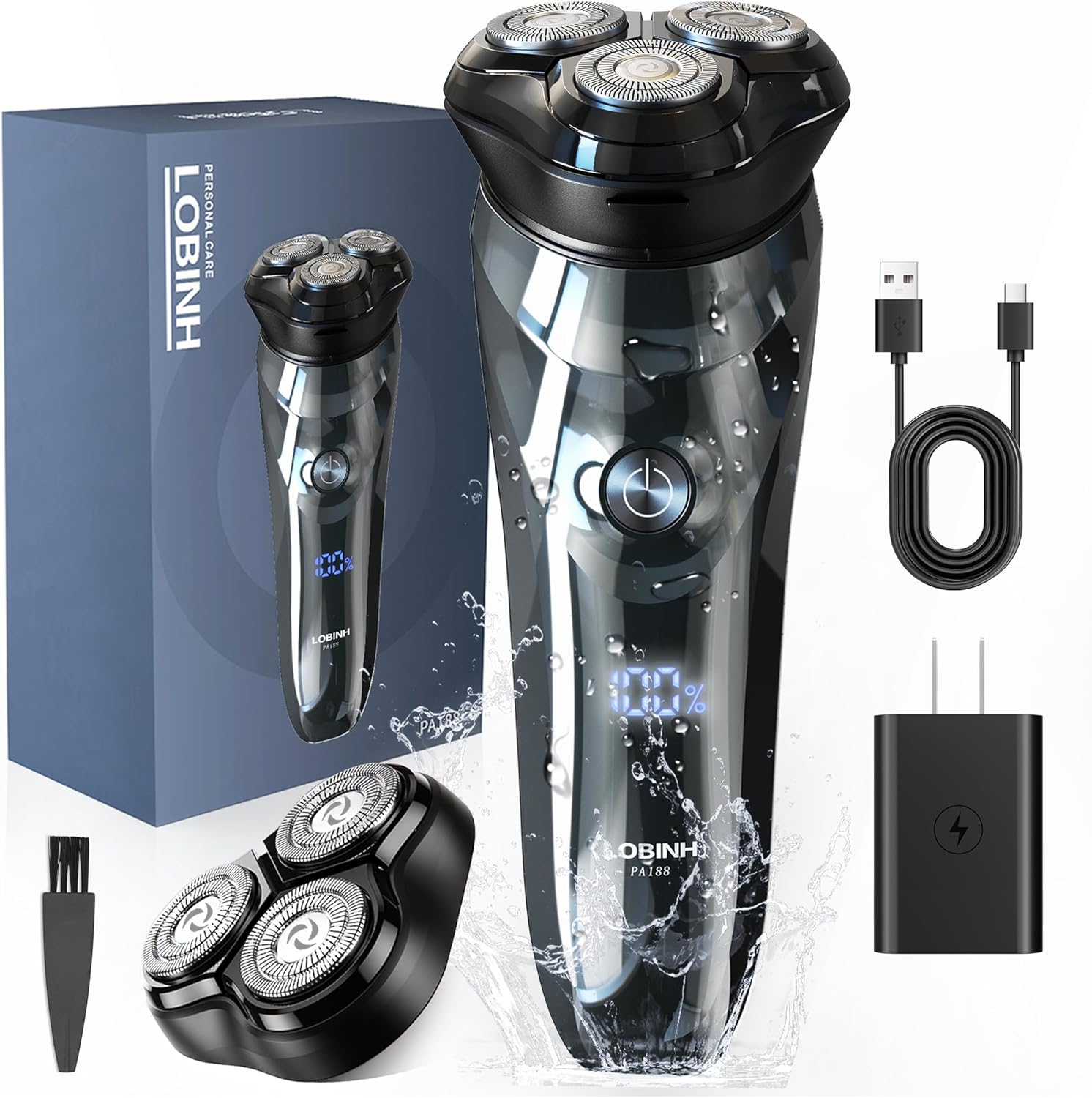 Electric Razor for Men, 3D Rechargeable Waterproof IPX7 Electric Shaver for Men Wet & Dry, Cordless Rotary Razor with Beard Pop-up Trimmer, 1 Hour Fast Charging, 4D Floating Head