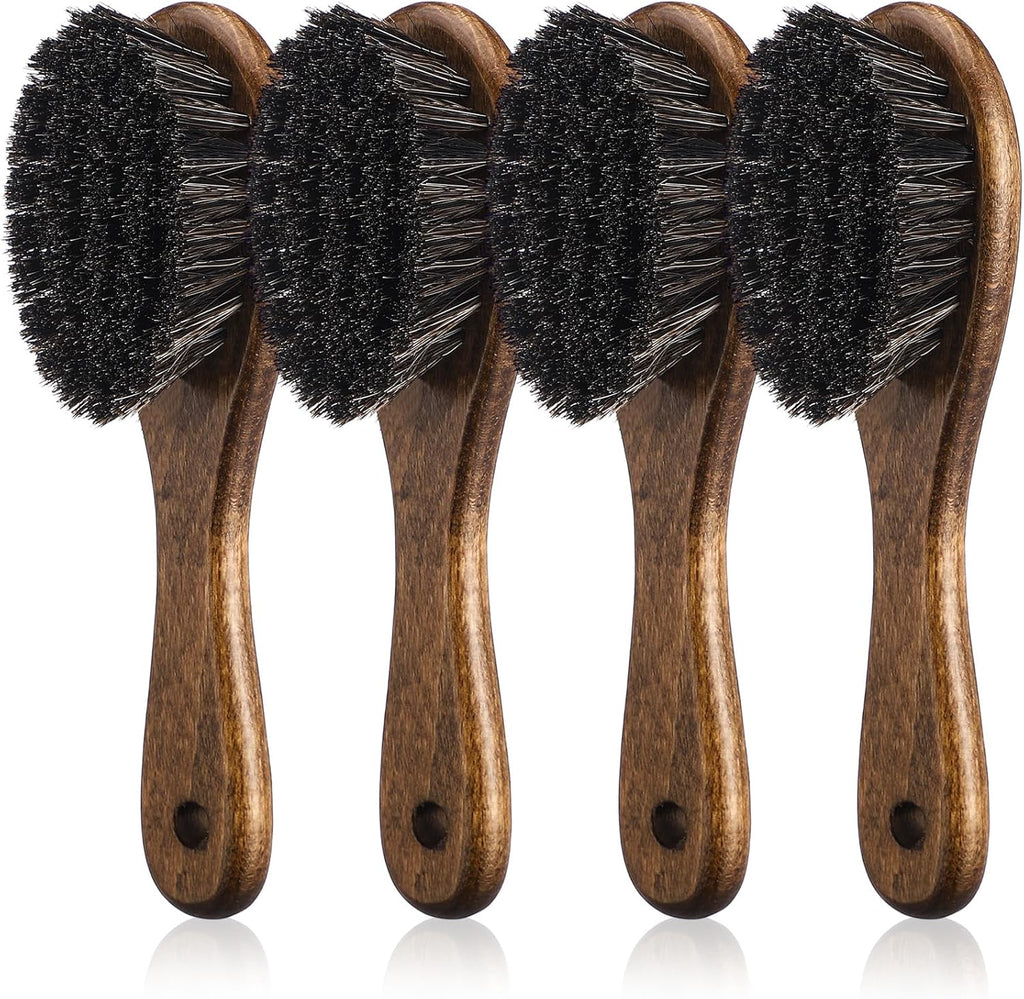 Patelai 4 Pieces Barber Fade Brush Set with Natural Fiber Wooden Handle Beard Styling Brush, Neck Duster, and Cleaning for Men's Grooming (Brown)