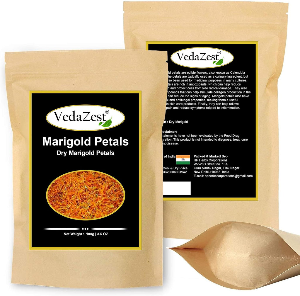 VedaZest Dried Marigold Petals (100g/3.5Oz) | Marigold Dried Flowers | Marigold Tea | Marigold Tea Organic Loose Leaf for Decoration/Tea