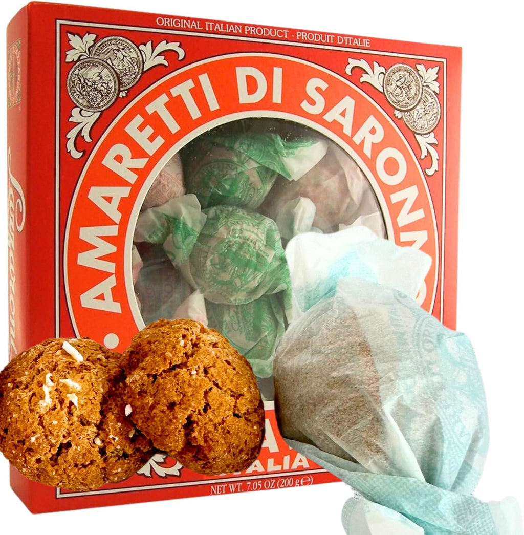 Lazzaroni Amaretti Di Saronno Biscotti Cookies from Italy 7.05 oz. (200g) Crispy Amaretto Biscuits - Macarons - Individually Wrapped - Classic Crunchy Biscottini - Christmas - Similar to Cantucci