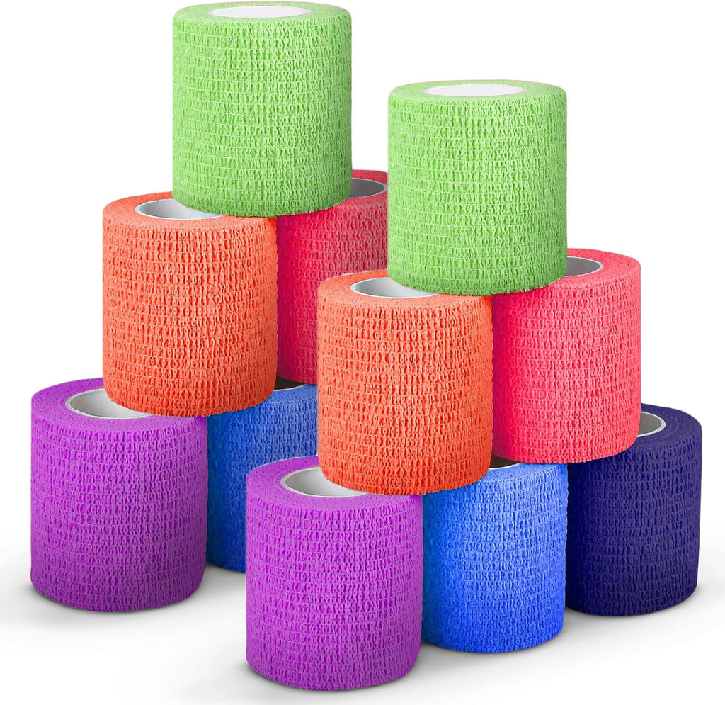 Ever Ready First Aid Self Adherent Cohesive Bandages 3" x 5 Yards - 12 Count, Rainbow Colors