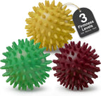 HELDSON® 3 Spiky Massage Balls Set [Soft, Medium, Hard] - Foot Roller Massager Spikes - Spike Trigger Point Ball for Back Pain Relief & Feet - Plantar Fasciitis Deep Tissue Therapy - Spikey Pressure
