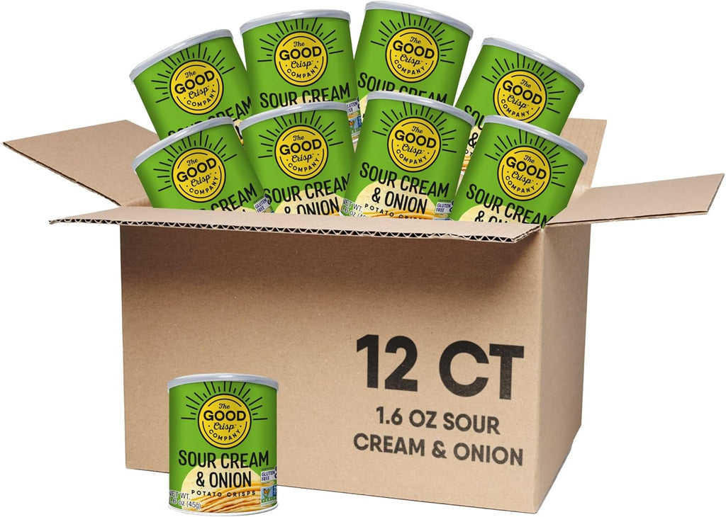 The Good Crisp Company Minis Sour Cream & Onion Gluten-Free Potato Chips, 1.6 Oz Cans (Pack of 12), Non-GMO, Allergen Friendly, Potato Chip Snack Pack