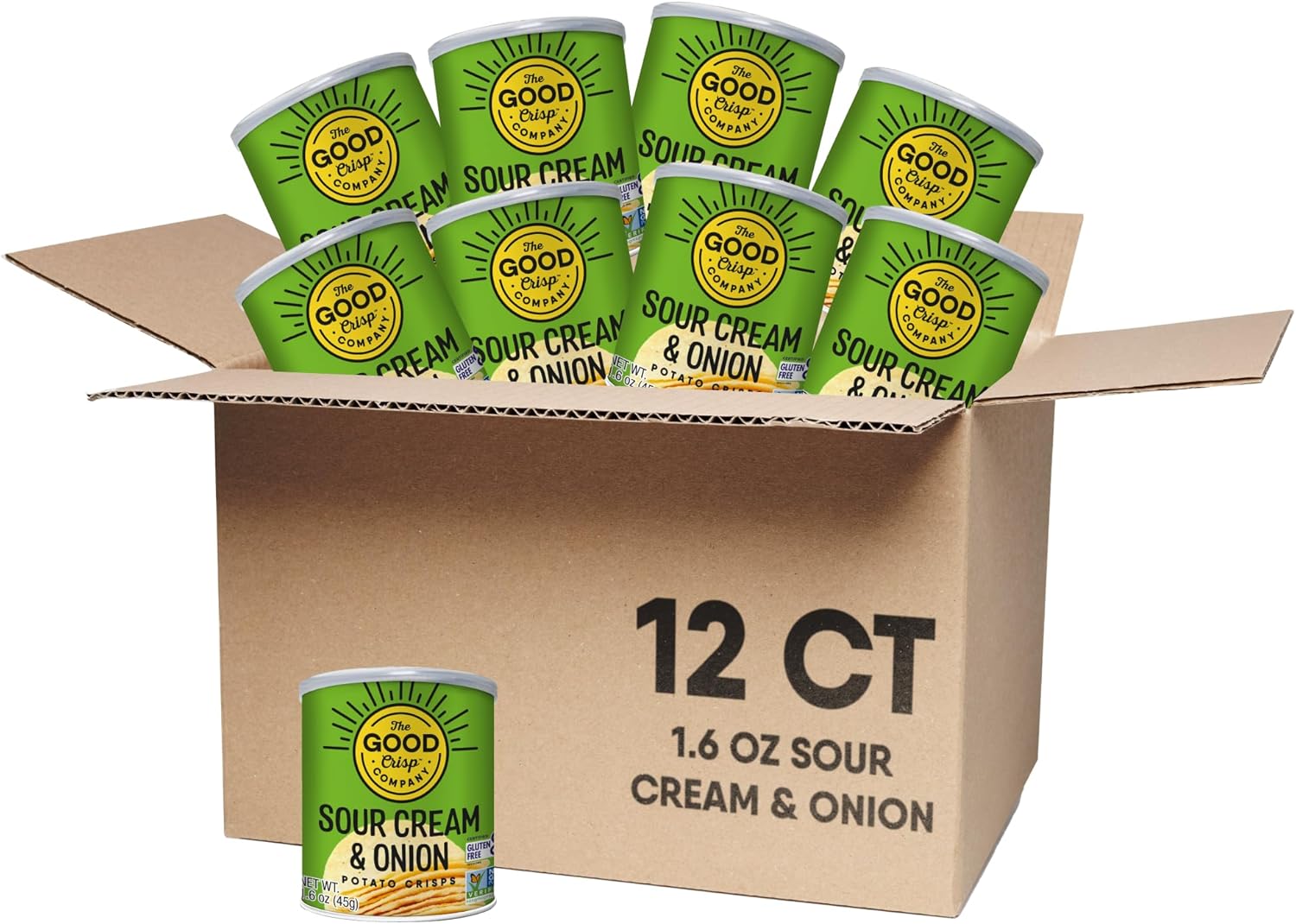 The Good Crisp Company Minis Sour Cream & Onion Gluten-Free Potato Chips, 1.6 Oz Cans (Pack of 12), Non-GMO, Allergen Friendly, Potato Chip Snack Pack