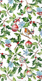 IHR Ideal Home Range Dinner Napkins Disposable 3-Ply Paper Guest Hand Towels, 8.5" x 4.5", Christmas Holly, 16-Count