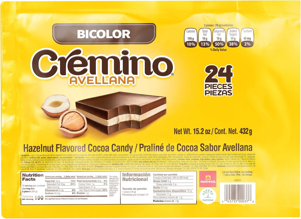 Cremino Milk Chocolate and Hazelnut Bars, 24 bars, 11.85 oz