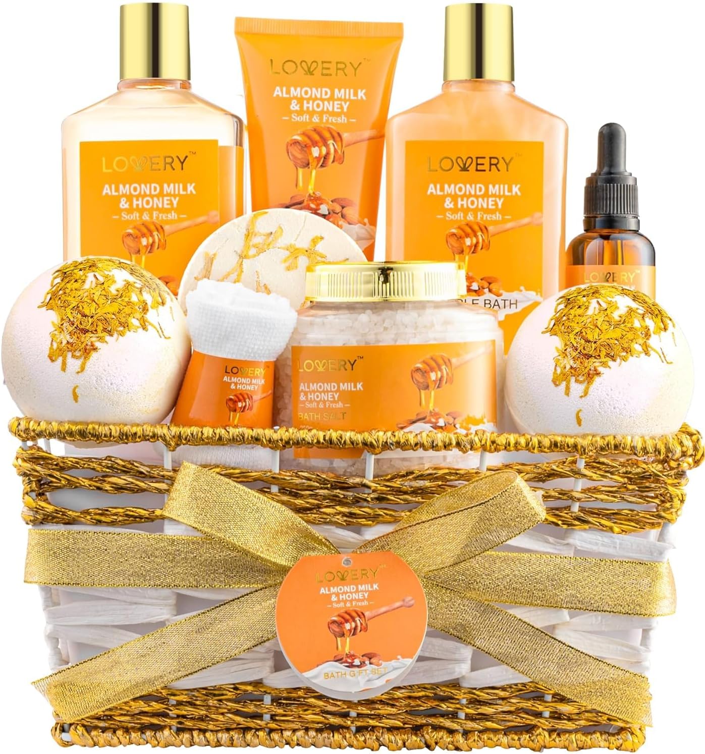 Mothers Day Gifts for Mom Women Gift Basket for Women - 10 Pc Almond Milk & Honey Beauty & Personal Care Set - Home Bath Pampering Package for Relaxing - Spa Self Care Kit - Birthday, Mom, Anniversary