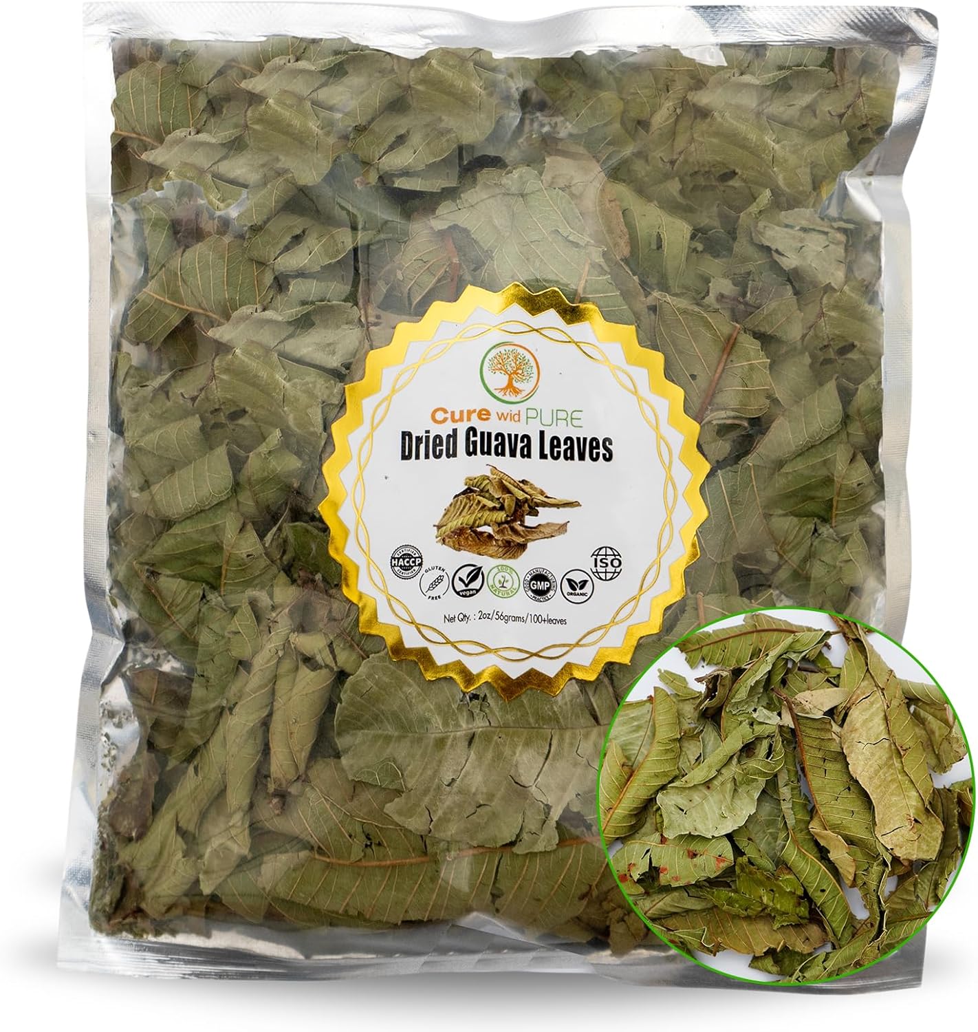 Cure Wid Pure 2oz/70+ Guava Leaves Organic, Non-GMO - Caffeine-Free Te de Hojas de Guayaba - Air-Dried,Hand-Picked,Additive,Sugar & Gluten-Free Guava Tea - 100% Natural Guava Leaf Tea