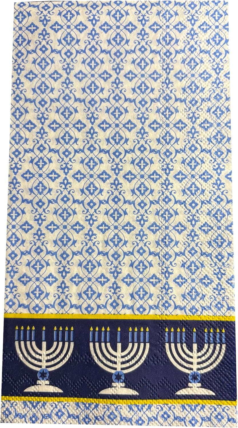 IHR Ideal Home Range Dinner Napkins Disposable 3-Ply Paper Hand Towels, 8.5" x 4.5", Festive Lights (Blue), 16-Count