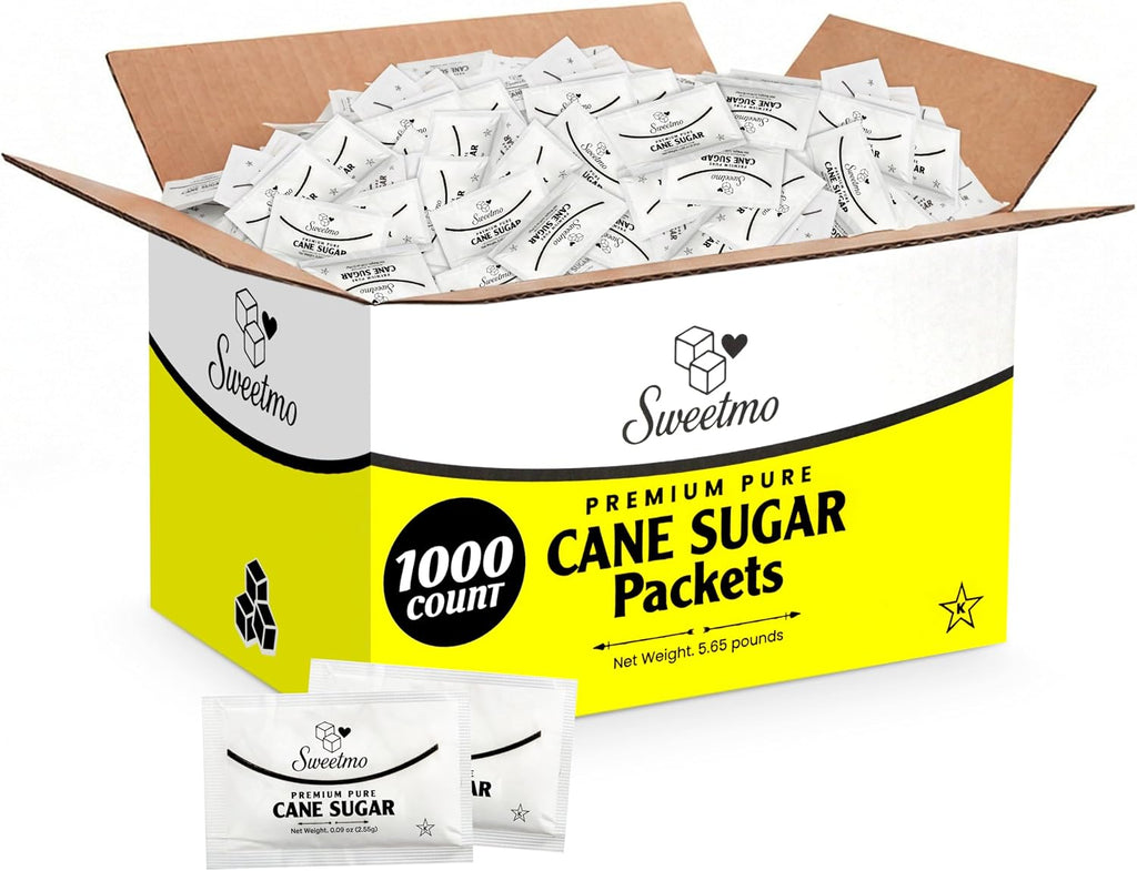Sweetmo Sugar Packets 1000 Count – Pure Cane White Granulated Sugar Packets, Individual Wrapped, Bulk Packets for Coffee, Restaurants, Office, Cafés & Food Service