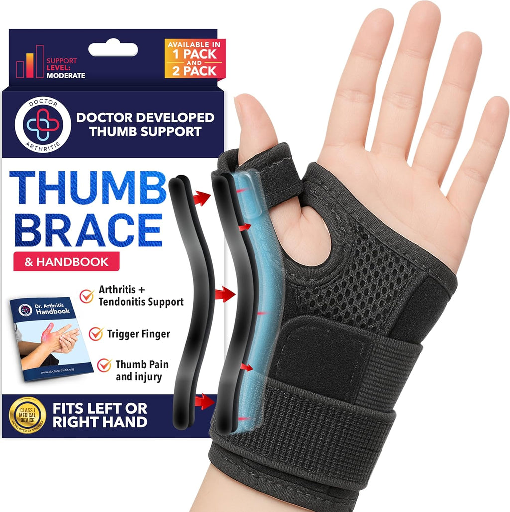 Dr. Arthritis Thumb Brace, Medical Thumb Splint Right & Left Hand, Wrist, Thumb Support, Thumb Spica Splint, Thumb Support for Arthritis (Black Single)