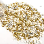 Weraru White Deluxe Gold Sprinkles Candy Mixing Size Baking Edible Cake Decorations Cupcake Toppers Cookie Decorating Celebrations Wedding Shower Party Chirstmas Supplies 130g/ 4.58oz