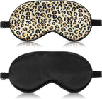 2 Pieces Silk Sleeping Mask with Adjustable Strap-Silk Eye Mask Soft Eye Cover Blindfold Eyeshade with Leopard Print, for Blocking Out Lights Sweet Sleep Travel Relax, Nap, Meditation (Black)