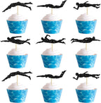 Gyufise 24Pcs Swim Team Cupcake Toppers Black Swimmer Swimming Cupcake Toppers Swim Party Cake Topper Decorations for Beach Pool Party Supplies